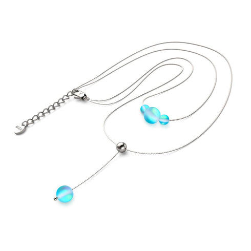 Aigue-marine | Argent | Suspension double cascade de verre sirène